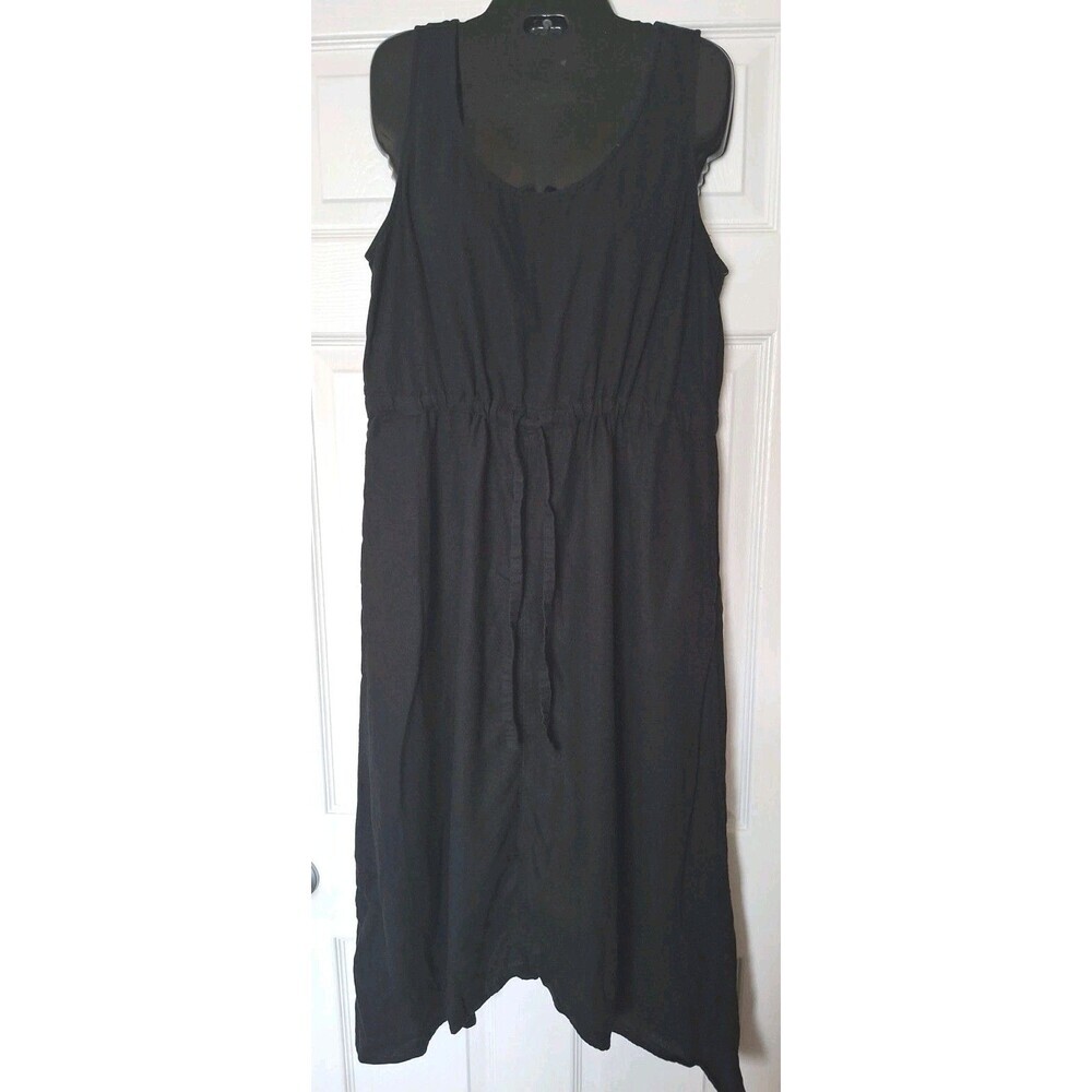 Nordstrom Rack Linen Blend Midi Dress Medium Black Drawstring Pockets Sharkbite